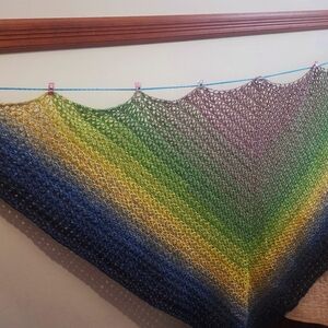 Hand crafted moonlight glitter cotton ombre lacy XXL crocheted shawl.